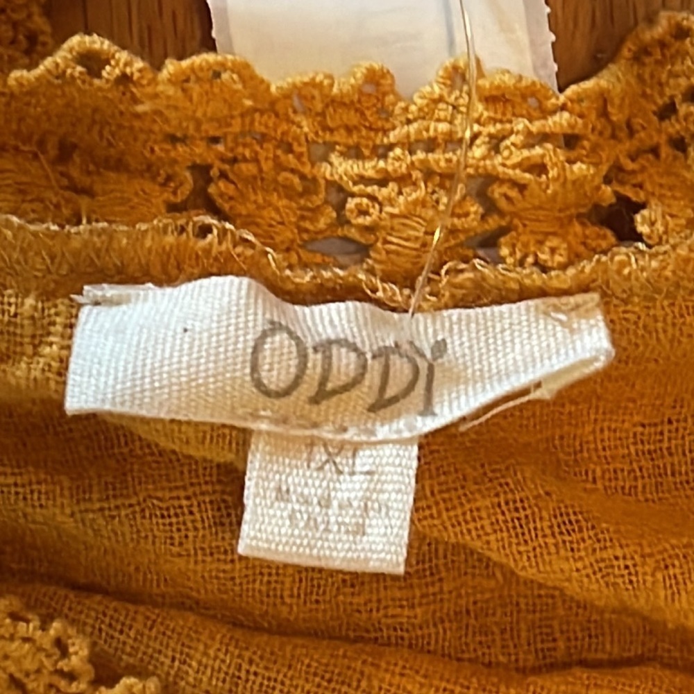 ODDY Mustard Yellow Boho Tie-Back Peasant Top - Picture 2 of 4